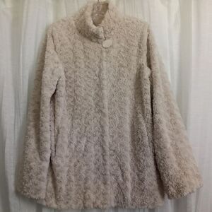 Dennis Brasso Persian Lamb Cream XS Faux Fur Button Coat Lined Pockets
